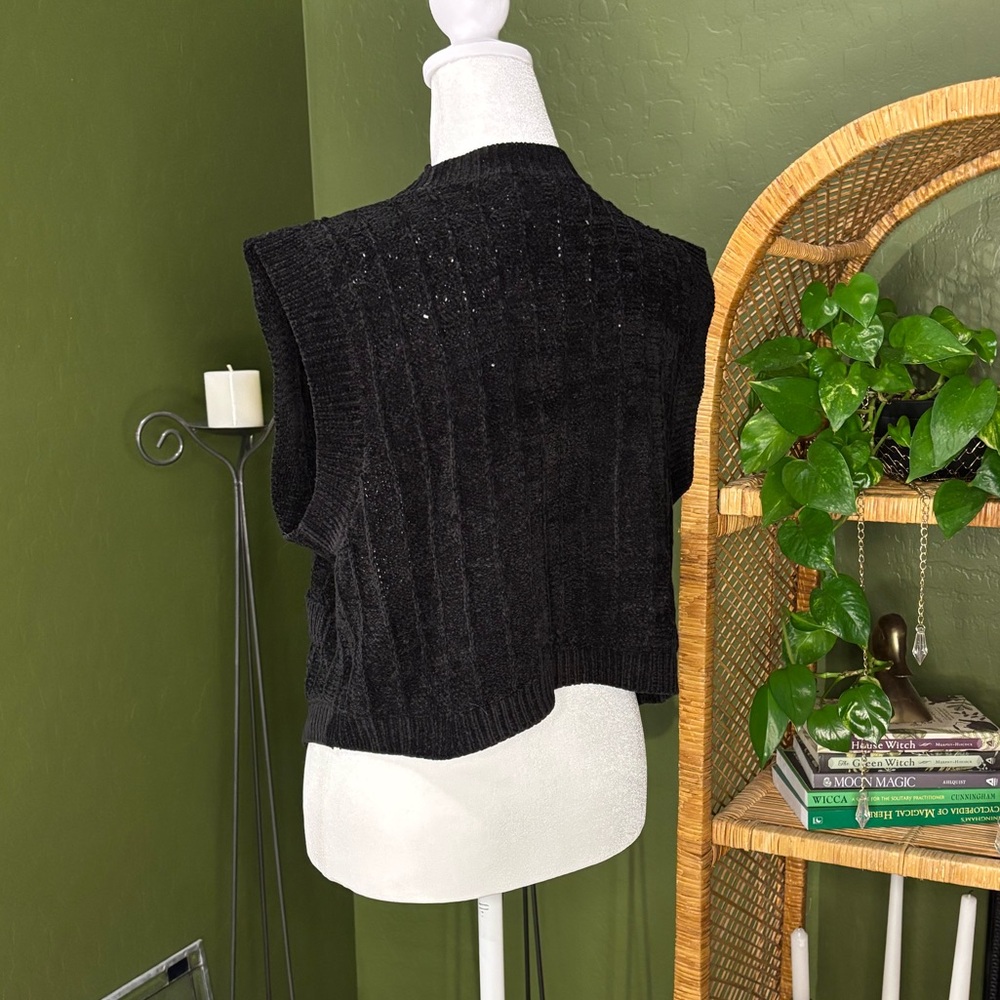 Vintage Black Chenille Knit Button Up V Neck Vest - Picture 3 of 4